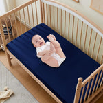 KKJIAF 1 Pcs Navy Blue Baby Crib, Fitted Crib Sheet Sheets for Boys Girls - 28x52x8 Inches Viscose Derived from Bamboo, Breathable & Soft