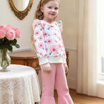 Kucnuzki Kids Clothes 3t 4t Toddler Girl Outfits Cute Fly Ruffle Sleeve Crewneck Toddler Girls Sweatshirt High Waist Pink Leggings Toddler Clothes for Girls