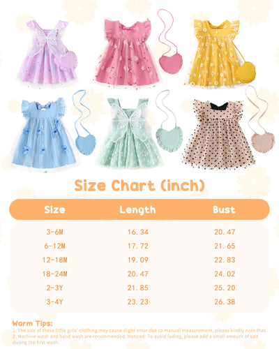 Baby Girl Clothes 6 9 12 Months Toddler Girl Boho Dress Summer Baby Butterfly Short Sleeve Fancy Ruffle Dress Cute Outfit Childrens Clothes with Bag