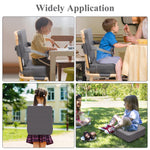 TOTIDYH Toddler Booster Seat for Dining Table, Non-Slip Kitchen Chair Booster Seat with Backrest and Adjustable Straps, Portable PU Waterproof Travel Baby Booster Seat Increasing Cushion