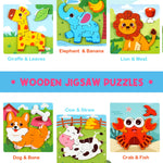 YUNCHY Wooden Puzzles for Toddlers 1-3, 6pcs Animal Jigsaw Puzzles for Toddlers, Montessori Educational Learning Toys for Kids Ages 1-4,Gifts for Boys Girls