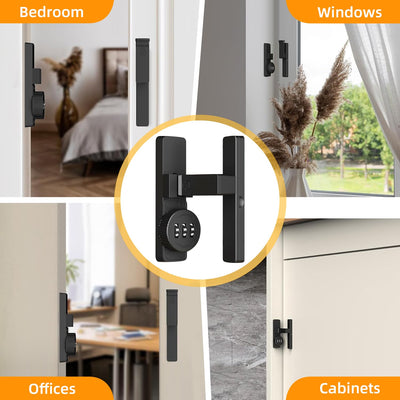 Barn Door Lock,Flip Latch Lock with Combination,90 Degree Sliding/Swinging Door Lock,Cabinet 3-Digit Password Keyless,Gate Latches Bolt for Gate Barn Door Garage Shed Window(Black,90 Degree)