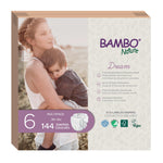 Bambo Nature Hypoallergenic Baby Diapers, Eco-Labelled Sustainable Diapers, Enhanced Leakage Protection, Totally Chlorine-free, Skin Friendly, and Super Absorbent - Size 6 (144 Count)