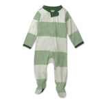 HonestBaby Sleep and Play Footed Pajamas One-Piece Sleeper Jumpsuit Zip-front PJs Organic Cotton for Baby Boys, Unisex, Bold Stripe Moss, Newborn