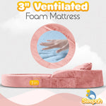 Sleepah Toddler Travel Bed & Chair – Foam Raised Safety Bumpers (55" x 26" x 8") – Foldable Portable Cot for Children 18M – 6yr Old - Fold Out Sofa Couch Lounger with Sheet Pillow & Case (Pink)