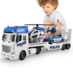 Dwi Dowellin Toddler Boy Toys for 3 4 5 6 Year Old, 25" Semi Truck Toy with Racing Car and Helicopter - Police Toys,Birthday Gifts for Kids Child 2 3 4 5 6 Years Old