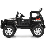 Costzon 2-Seater Ride on Truck, 12V Battery Powered Electric Vehicle w/Remote Control, 2 Speeds, Spring Suspension, LED Light, Horn, Music/ MP3, 2 Doors Open, Ride on Car for Kids (Black)