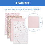 Delta Children 100% Cotton Flannel Baby Receiving Blankets for Girls and Boys – 30x30 Inches (Pack of 4), Pink Floral