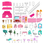 TEMI Doll House Girls Toys - 4-Story 12 Rooms Playhouse with 2 Dolls Toy Figures, Fully Furnished Fashion Dollhouse, Pretend Playhouse with Accessories, Gift Toy for Kids Ages 3 4 5 6 7 8+