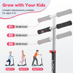 TONBUX Scooters for Kids 5-12, Kids Scooter with Cool Light Up Stem, Wheels, and Deck, 4 Level Adjustable Height Kick Scooter, Foldable and Lightweight Scooter for Kid 8-12, Black