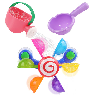 Oukitoymer Baby Bath Toy, Kids Watering Can Bathing Spoons Windmill Water Toys Set of 3, Fun Interactive Water Bathtub Toy, Beach Shower Swimming Pool Toys Gifts for Babies Toddlers Party Favors