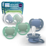 Philips Avent Ultra Soft Pacifiers - Orthodontic Design, for Babies 6-18 Months, Flexible Shield, Silicone Symmetrical Nipple, BPA-Free, 2 Sterilizing Cases, 4 Pack, SCF091/51