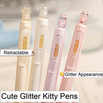 MOZXIRZ 4 Pcs Cute Retractable Pens Cat Gel Pens Gliiter Aesthetic Pen 0.5mm Fine Point Black Ink Smooth Writing Kawaii Cartoon Kitty Pen for Women Girls Office School Supplies (4Pcs Gliiter Cat)