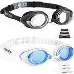 Swimming Goggles 2 Pack Swim Goggles Anti Fog Goggles Adult Swimming UV Protection Fit for Adult Men Women Youth Junior, No Leaking Soft Silicone Seal Flat Lens Clear Vision, 3 Sizes of Nose Bridge
