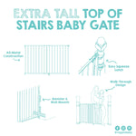 Regalo Safety 35" Extra Tall Baby Gate for Stairs, Wall Mounted 2-in-1 Wide Stair Gate for Babies, Toddlers, & Pets, Includes Banister and Wall Mounting Kit, White