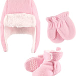 Hudson Baby Girls' Trapper Hat, Mitten and Bootie Set