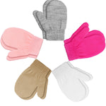 Boao 5 Pairs Toddler Mittens Magic Stretch Black Kids Winter Knitted Gloves Multicolor Newborn Warm Gloves for Boys and Girls(Pink, White, Gray, Brown, Rose Red,Pink, White, Gray, Brown, Rose Red)
