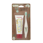 Jack N' Jill Toddler Toothbrush and Toothpaste Combo - Baby Toothbrush 12 Months and Up, 1 Year Old Toothbrush and Toothpaste Set, Fluoride Free - 1 Kids Toothbrush and 1 Strawberry Toothpaste