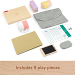 Fisher-Price Wood Pretend Play Work from Home Set, 9-Piece Office Playset with Wooden Toy Laptop & Phone for Preschool Kids Ages 3+ Years