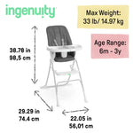 Ingenuity: ity by Ingenuity Sun Valley Compact Folding High Chair, Food-Grade Safe Plate, Safety Harness, for Ages 6 Months and Up, Unisex - Grey