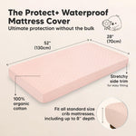 2-Pack Waterproof Crib Mattress Protector Cover Fitted - Quiet Baby Crib Mattress Pad Sheets, 52" x 28" Soft Quilted Cotton Baby Sheet, Machine Washable, Easy Fit, Durable (Mist Rose/Mavy)