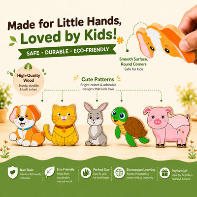 MAGICACORN Wooden Animal Puzzles for Toddlers – Montessori Educational Learning Toys for Preschoolers, Farm Animal Jigsaw Puzzle Set, Safe & Durable Gift for Boys & Girls, Christmas Birthday Present