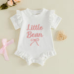 CREAIRY Little Bean Newborn Baby Girl Outfits Waffle Knit Ruffle Bow Short Sleeve Romper Bodysuit Shirt Summer Clothes (White, 12-18 Months)