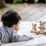 PlanToys® Bear & Little Bear Wooden Rattle & Teether Set | Montessori Sensory Toy for Grasping, Auditory Learning & Motor Skills | Eco-Friendly Infant Educational Toy