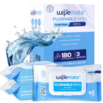 Wipemate ULTRA Flushable Butt Wipes, Soothing Vitamin E & Aloe, 99% Water, Fresh Clean Scent, Super Soft Hygiene Wipes, Septic & Sewer Safe, 3 Premium Flip-Top Packs (180ct)