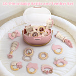 Baby Toys 0-6 Months, Baby Rattles, Teething Toys 3-6 Months, Infant Toys 6-12 Months, 10PCS Pink Sensory Rattles & Teethers with Storage Box, Newborn Shower Gift Girl
