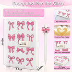Diary with Lock for Girls Ages 8-12, Pink Bow Journal with Lock for Teen Girls, Birthday Gifts for Girls Diary for Kids with Pen, Coquette Preppy Secret Diary Notebook for Girls Women, Gift for 7 8 9 10 11 12 13 14 15 Year Old Girl