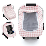 Muslin Car Seat Cover Baby, Breathable Infant Car Seat Cover with 2-Layers Window, Lightweight Car Seat Sun Shade Cover for Summer, Universal Carseat Canopy for Newborn Shower Gift (Pink)