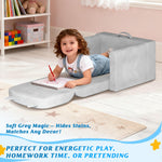 ORWIPO Kids Sofa Bed with Removable Washable Cover & Backrest – Foldable Toddler Chair, Cozy Crystal Velvet Furniture for Playtime, Naps & Travel (Gray, Bear Design)
