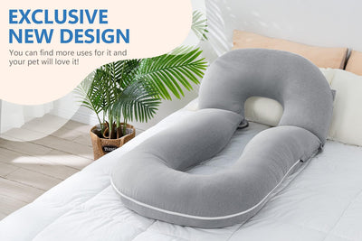 INSEN Pregnancy Pillows, Detachable Body Pillow for Sleeping, Nurse & Relax, Multi-Use Pregnancy Pillows for Pregnant Women, Cooling Tencel-Grey