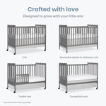 Dream On Me Carson Classic 3-in-1 Convertible Full-Size Baby Crib in Steel Grey, GreenGuard Gold & BSA, 4 Mattress Heights, Converts to Day & Toddler Bed, Locking Wheels, Classic Nursery Design
