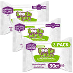 Three packages of Boogie Wipes nose wipes on a white background