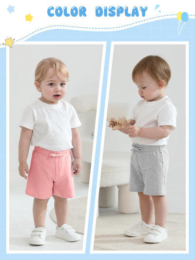 Resinta 4 Packs Unisex Baby Toddler Cotton Shorts Baby Pull-on Shorts with Drawstring Soft Summer Clothes for Daily Wear