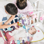 Jovow Baby Gym with Kick and Play Piano,Baby Play Mat Tummy Time Baby Activity Gym Mat with 5 Infant Learning Sensory for Baby, Music and Lights Boy or Girl for Newborn（Pink）