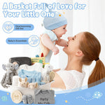 Giftissimo 28 Piece Baby Shower Gifts for Boys, Baby Essentials for Newborn, Large Baby Boy Gift Basket, Gender Reveal Gifts, Baby Registry Search, Diaper Caddy Organizer (Blue)