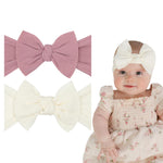 Baby Bling Bows - Newborn to Little Baby Girl Bows, 2 Pack Nylon Super Soft Stretchy Knot Toddler Headbands, Perfect Hair Accessories Head Bands for Infant Kids (Mauve & Ivory)