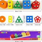 PEBIRA Montessori Toys for 1 to 3-Year-Old Boys Girls Toddlers, Wooden Sorting & Stacking Toys for Toddlers and Kids Preschool, Educational Color Recognition Shape Sorter, Learning Puzzles Gift