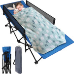 REDCAMP Kids Cot for Sleeping 2-7 Years, Portable Travel Toddler Cot Bed with Guardrail, Lightweight for Outdoor Indoor Home, Blue