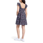 Motherhood Maternity Women's Short Flutter Sleeve Tiered Pregnancy Dress, Black Floral, Large