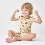 pureborn Toddler Viscose From Bamboo Pajamas Set Pjs - Little Girl Boy Short Sleeve Snug Fit Soft Sleepwear 2pcs Khaki Puppies 2T