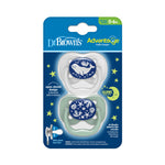 Dr. Brown's Advantage Glow-in-The-Dark Baby Pacifier, Fully Symmetrical Soother with Soft Silicone Bulb, Blue Ocean, 0-6m, BPA Free, 2 Pack