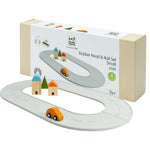 PlanToys® Rubber Road & Rail Set Small Wooden Montessori Play Set | Imagination, Problem Solving and Early Movement Exploration | Eco Friendly Road and Rail Set for Meaningful Play