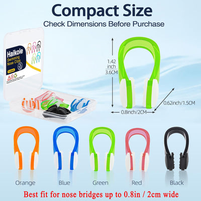 Haikole Swimming Nose Clip 10 Pack, Waterproof Silicone Nose Plugs for Adults & Kids (Age 7+) with Storage Case,Multi-Color Anti-Slip Clip for Swimming/Surfing (Multicolor)
