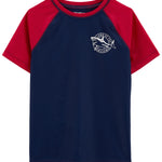 OshKosh B'Gosh boys Rashguard Rash Guard Shirt, Indigo Blue/Red, 3 US