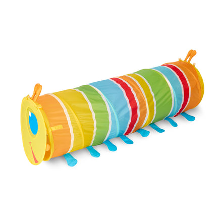 Colorful striped tunnel toy on a white background