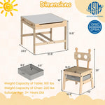 Costzon Kids Table and Chairs, 3 in 1 Wooden Activity Toddler Desk w/Reversible Whiteboard & Chalkboard, Hidden Space and Drawers for Arts, Crafts, Play, Toddler Table and Chair Set (Gray,Giraffe)